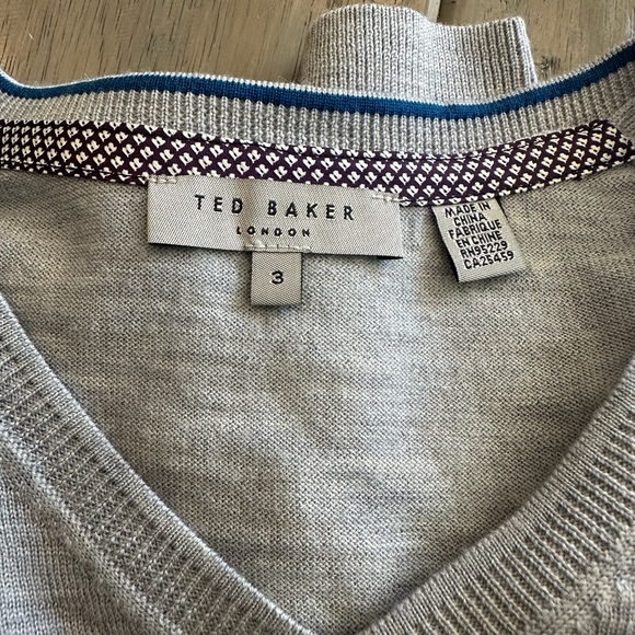 Ted Baker Mens Noel Wool Blend Vneck Sweater Sz 3 M Gray Long Sleeves - Picture 3 of 7